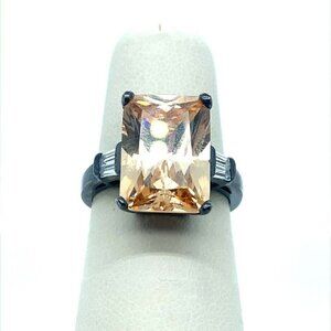 Designer Sterling Silver, Peach & Clear Cubic Zirconia Size 7 Ring! 142